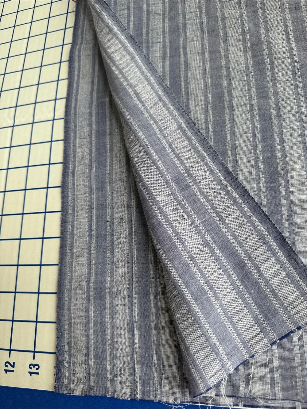 Vintage Blue Gray Yarn-Dyed Woven Stripe Cotton Fabric 1 1/3 Yards x 44”